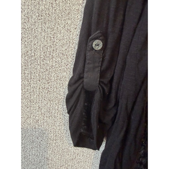 Vintage America Blues Black Velvet Lace Button Front Roll Tab Sleeve Top Small - Picture 5 of 8